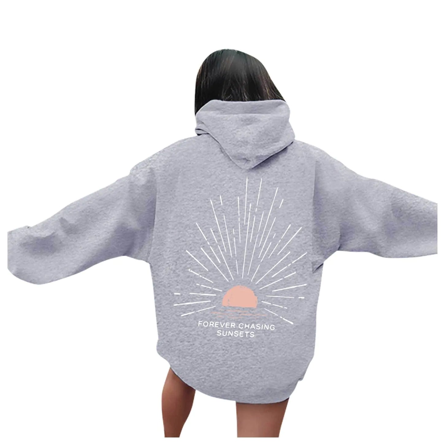 Womens Oversized Hoodies Sunset Hoodie Beach Hoodie Beach Hoodies Oversized Hoodie Beachy Sweatshirt (Grey L)